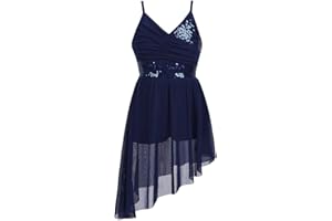 Freebily Robe de Soiree A Paillettes Enfant Bretelle Robe de Ceremonie Cocktail Ballet Tutu Fille Robe de Latine Danse Salon Robe de Danse Chacha Jazz 2-16 Ans