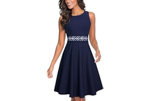 HOMEYEE Robe de Cocktail au Genou brodée Florale sans Manches à col Ras du Cou pour Femme UKA079