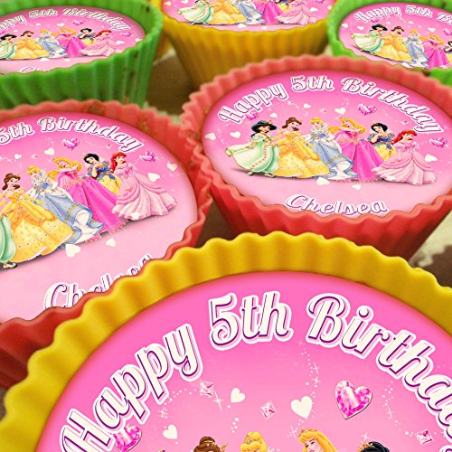 Buy Disney Princesses Cupcake Toppers, 20 x 5cm, PERSONALISED Edible on Icing Sheet with HIRES