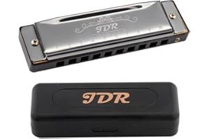 JDR Harmonica Blues C Key 10 Hole 20 Tone Mouth Organ with Case Diatonic Armonica for Professional Player Beginner Students Adults Friends Teacher Parents Stainless Steel Black (Silver)