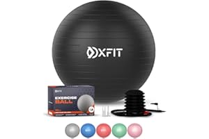 OXFIT Exercise Ball - Anti-Burst, Multi Size, Yoga Ball with Foot Pump - Gym Ball for Fitness, Pilates, Pregnancy, Labour, Birthing Ball, Swiss Ball – multiple colours
