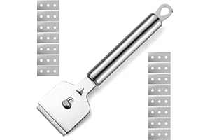 Yoezuo Edelstahl Ceranfeldschaber, Schaber Ceranfeld mit 15Pcs Ersatzklingen Glaskeramik Schaber Kochfeldschaber für Reinigung Von Backofen, Induktionskochfeld, Herd, Silver