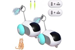 Milgeol Turbo Tail 3.0 Elektrisches Katzenspielzeug - Automatischer Turboschwanz mit Federn, Interaktives Spielzeug für Katzen, Typ-C Aufladbar (2X Blau, Bewegungsaktiviert)