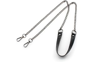 TIANLIN Taschenhenkel mit Taschenkette & Schulterriemen für Taschen - 120cm Gesamtlänge (Stahlgraue Metallkette + Schwarzes PU-Lederband), Kunstleder-Henkel mit Hakenverschluss