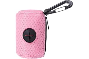 LNYMZD Pink Dog Poop Bag Holder Mesh Fabric Attachment Doggy Bag Holder with Zipper Pet Waste Bag Dispenser Hangable Dog Poop for Picking Up Poo After Your Dog for Walking and Hiking Pooper Scoopers and Bags