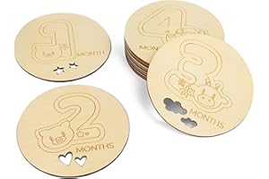 nagu® EN- Baby Milestone Cards. Set of 12 Wooden Monthly Baby Milestone Cards with Cute Animal Designs, Ideal for Expectant Mothers, Includes Kraft Box, Baby Milestone Cards Wooden, Sustainable Wood
