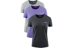 YAWHO Damen Sport T-Shirt 3er Pack Funktionsshirt Laufshirt Fitness Shirt Trainingsshirt Kurzarm Rundhals Atmungsaktiv Schnelltrocknendes für Running Workout Gym