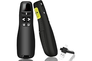 Oridolly Télécommande de Présentation pour PowerPoint, Pointeur Laser sans Fil 2,4 GHz, Pointeur du Présentateur Rouge, Récepteur USB et Type-C, Portée de 30 Mètres, Compatible avec PC