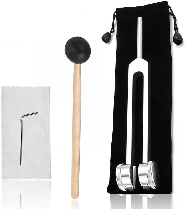 ZHOUSTOU Diapason Terapeutico 128Hz Horquilla de Afinación de Aleacion Aluminio con Martillo Silicona Herramienta de Reparacion Ofrece Respuesta de Frecuencia Precisa