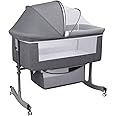 PERZOE Baby Crib, Baby Bassinet, Bedside Bassinet with Changing Table, Easy Folding Portable Crib, Changing Table, Folding, Adjustable, Rocking, Mosquito Net and Wheels 1 Set