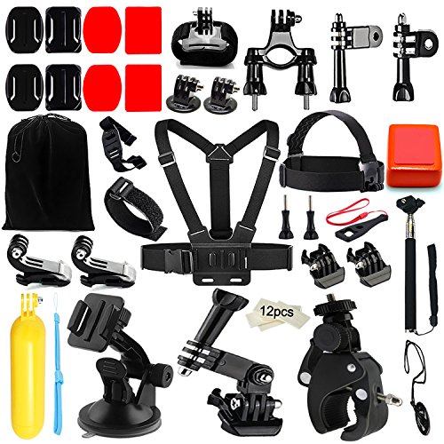 Iextreme Zubehör, 45-in-1 Zubehör für GoPro Hero 5/4/3+/3/2/1, Sportwagen-Kamera mit Accessories Kit with Lenker/Sitzrohr/Stangenhalterung + Gurthalterung für belüftete Helme + Überrollbügel-Halterung