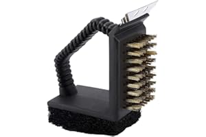 BRIGROS MasterCook - Spazzola Per Barbecue 3 In 1 Con Setole In Acciaio, Raschietto E Spugna Abrasiva, Pulisci Griglia BBQ Con Impugnatura Ergonomica, Accessorio Per Pulizia Barbecue A Gas E Carbonella