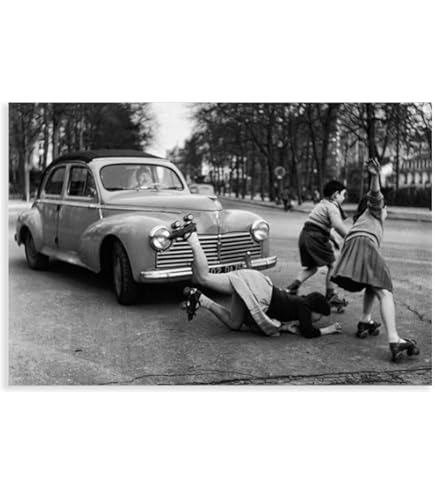 Tableau Photo 'Le Baiser De L'hôtel De Ville' De Robert Doisneau - 70x50 Cm Avec Cadre Bois Noir