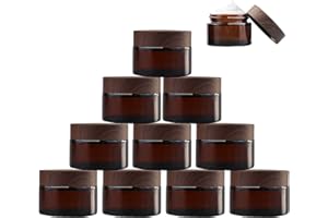 SuQurtom 10 Stück 30ml Amber Glas Leerdose, Braunglas Salbentiegel mit Deckel und Liner, Nachfüllbare Behälter Braunen Glasbehälter für Kosmetika Cremes Lotionen ätherische Öle