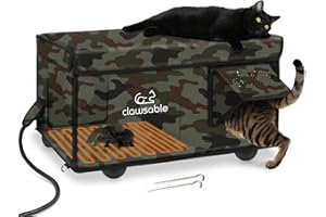 Clawsable Indestructible Heated Cat House for Outside Cats Winter, 100% Weatherproof, Safe Escape Door, Insulated Outdoor Cat Shelter with Heater for Feral Barn Cat Kitty