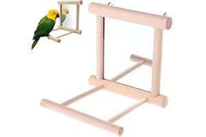 BOGORO Specchio a Forma di Uccello,Specchio per Uccelli Pappagallo,Pappagallo a Specchio,Posatoio per Uccelli con Specchio,Legno di Animali Pappagalli Climb Giocattolo,Giocattoli per Pappagalli