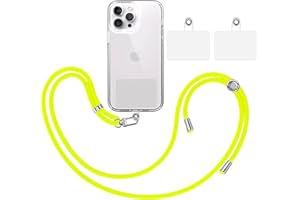 TBOC Pack: Cordón Correa Cuerda Universal [Amarillo Flúor] + 2 Parches Extra Sujección | Colgar Funda Teléfono Móvil en Cuello | Cinta Cadena Colgante Colgador Lanyard con Enganche Llavero Móviles