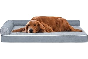 Uilkbyu Orthopedic Memory Foam Dog Bed for Medium, Large and Extra Large Dogs, Bolster Dog Bed Waterproof Dog Beds with Removable Washable Cover Waterproof Lining and Anti-Slip Bottom