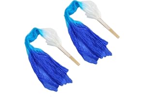 VGEBY 2 szt. 1,5 M Sztuczny Jedwab Taniec Brzucha Wachlarz Bambusowy Tricolor Kwadratowy Wachlarz do Tańca Rekwizyty Taneczne Biały Cyjan Niebieski