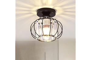 COOINJOY Crystals E27 Ceiling Light Fixtures Chandelier, Small Black Semi Flush Mount Ceiling Light Fitting for Hallway Entrance Kitchen Bedroom Dining Rooms Living Rooms Bar (Bulb not Included)