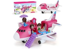 BODERAM Pink Airplane Model Toy Transport Cargo Playset Children's Educational Toys for Kids Girls, Large Aircraft Plane With Beauty Dresser Table, Princess and Stickers