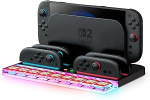 SnowFun Charging Dock For Switch 2 Joy-Con with RGB Lighting, Game Card Storage for 9 Cards, Multi-Device Charging Hub & Organizer for Nintendo Switch 2 (Not Compatible with Switch 1st/OLED/Lite)