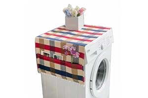 GIEEU Schutzhülle für Waschmaschine, Kühlschrank-Abdeckung (Quadrate rot und blau)