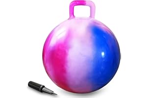 AMFUN 22 PoucesBallon Sauteur pour Enfants, 55cm Gonflable Balle Trémie avec Poignée, Capacité de Charge Max. 90KG pour Enfants Dès 3 Ans Intérieur & Extérieur (Rose-Bleu)