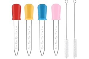 Neoreser 4 Pcs Pipette Plastique, 5ml Pipettes Graduées Plastique und 2 Brosse Propre, Pipette, Pipettes Transparentes, Liquide Pipettes, Pipettes Graduées pour Laboratoire Enfant
