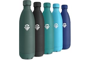 KOLLYKOLLA Bouteille Isotherme 1L, Gourde Inox Double Paroi, Gourde Sport Réutilisable sans BPA, Bouteille Métal Étanche pour Sport, Bureau, École, Yoga, Camping, Randonnée, Enfant, Adulte, Femme, Homme