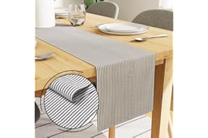 Encasa Homes Table Runner for 8 seater Dining - Ticking Black - 32x240 cm - Rustic Farmhouse Decor Eco-Friendly Cotton, Decorative Homespun Plaid Cloth for Party, Restaurant & Outdoors