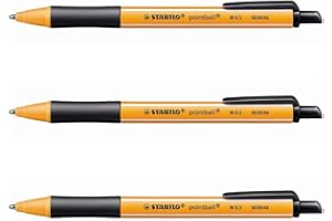 STABILO Point Ball - Penna a sfera retrattile, tratto da 0,5 mm, confezione da 3 pezzi, colore: Nero