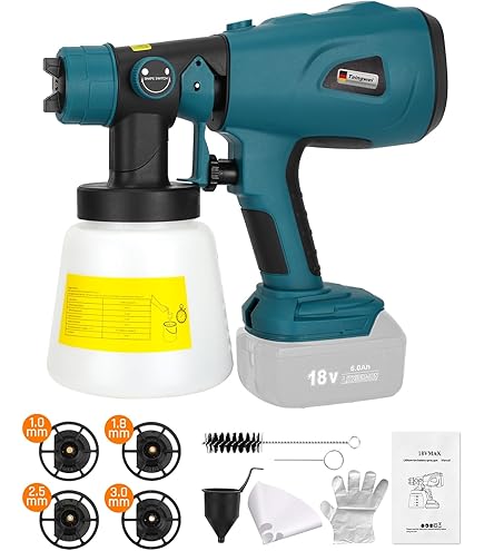 Accu-verfspuitsysteem voor for Makita 18 V, werkt voor BL1860, BL1850, BL1840, BL1830, elektrisch lakpistool, 4 sproeiers, 3 sproeipatronen, 6 filterpapier (geen batterij