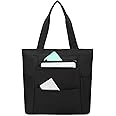 Barsine Tote Bag for Women Men, Medium Black Tote Purse Waterproof Shoulder Handbag with Zipper for Travel, Work, Black, M