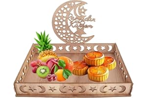 Conponous Ramadan Plateau Repas, Eid Mubarak Decoration, Plateau Bois en Forme d'étoile de Lune, Assiette à Dessert, Decoration Ramadan 2024, Table à Manger de la Maison, Plateau Decoratif（Lune）