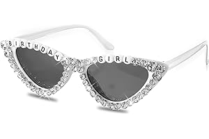 APLZGMG Birthday Glasses, Birthday Girl Cat Eye Sunglasses White Stylish Shiny Diamond Sunglasses Birthday Party Accessories Outfit Gift for Women