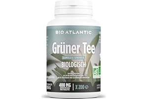 BIO ATLANTIC Bio Grüner Tee 1200 mg pro Tag - Wässriger Extrakt - 200 Tabletten | Premium Naturprodukt & Rein pflanzlich