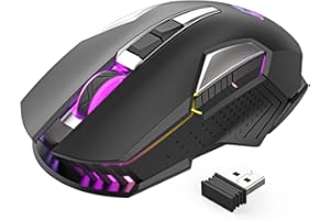 MAGIC-REFINER Mouse da gioco Wireless con Ricevitore USB da 2.4G Senza fili RGB retroilluminato a LED Risparmio Energetico 2400 DPI Clic SiLenzioso Ricaricabile Mouse Portatile MAC/WIN/PC - Nero