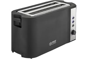 TZS First Austria Tostapane 4 fette, fessura lunga | 6 livelli di doratura, funzione scongelamento e riscaldamento | Scalda panini, scomparto briciole | Nero/acciaio inossidabile