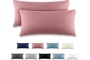 REDKEY Kissenbezug 40x80 cm 2er Set Kopfkissenbezug mit Reißverschluss - Kissenhülle aus gebürstetem Mikrofaser für Kissen,Waschbar bis 40°C Altrosa