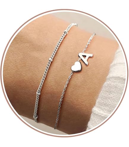 Bracciale Donna Con Ciondolo A Cuore E Iniziale A, In Acciaio Inossidabile 316L, Regolabile, Ipoallergenico, Regalo Per Mamma O Fidanzata - 3