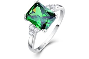 Bonlavie 925 Sterling Silver Rings for Women Created Emerald/Amethyst/Ruby/Blue Topaz Rings, 8x10mm Emerald Cut Wedding Engagement Promise Rings Band for Her Size J 1/2-T 1/2