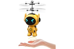 HYMAZ Flying Robot Toys Drone for Kids, Flying Ball Helicopter Toy Hand Controlled with LED Light for Beginner, Mini Drone Helicopter Gifts for 6-12+ Years Old Boys Girls Indoor Outdoor Games (Yellow)