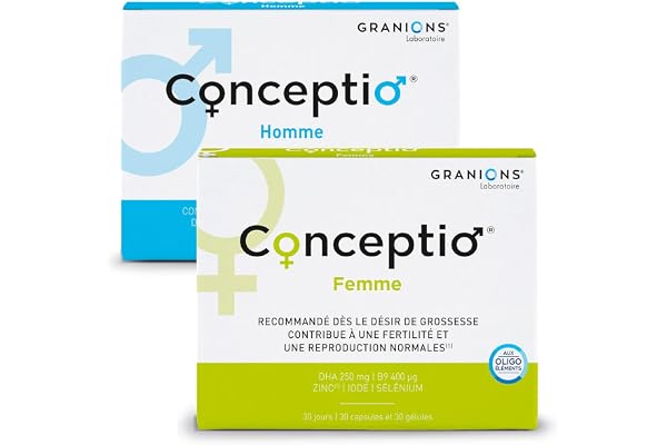 GRANIONS | Duo Conceptio Homme + Conceptio Femme | Contribue à la fertilité du couple | Vitamines, Acide Aminés, Acide Gras (Dha), Oligoéléments | Marque Française | Programme De 30 Jours