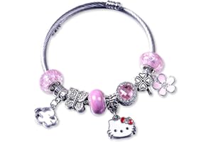 BJPERFMS Hello Kitty Armband, Hello Kitty Bracelet, 17cm Hello Kitty Mädchen Armband Rosa, Hello Kitty Charm Bracelet, Mädchen Armbänder, Cartoon Armbänder, Charm Bead Armband, Kreatives Geschenk für Mädchen