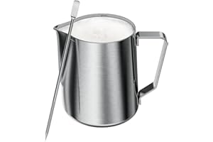 Maestri House Jarra para espumar leche, Jarra de vapor de 350 ml, Taza para espumar leche, Latte, Cappuccino, Latte Art, Jarra de acero inoxidable 304 con bolígrafo decorativo