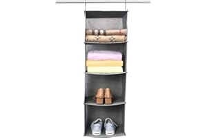 BrilliantJo Hängeaufbewahrung mit 4 Fächern, Kleiderschrank Hängeregal faltbares hängend Kleideraufbewahrung Aufbewahrungssystem für Kleidung Camping 30 * 30 * 84cm Grau