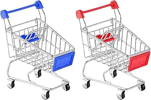 EMBHLITFE Mini wózek na zakupy, mini wózek na zakupy, mini wózek na zakupy, dla dzieci i dorosłych, dekoracja stołu, uchwyt do makijażu, regał do przechowywania, 2 sztuki