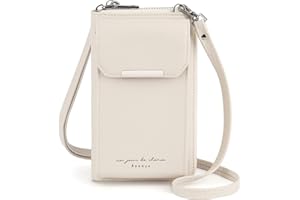 Aeeque Sac Smartphone 6,5'', Portefeuille Femme Porte Monnaie Porte Carte, Sac Bandoulière Femme pour Téléphone Portable, Mini Pochette GSM PU Cuir, Sac de Voyage, Sac GSM(Beige)