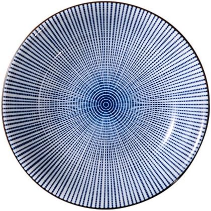 Large Soup Ramen Noodle Fruit Salad Serving Bowl Steak Pasta Cuisine Sushi Deep Plate Creative Hand-Painted Porcelain Tableware Blue/White (Size : 19cm*4.5cm)